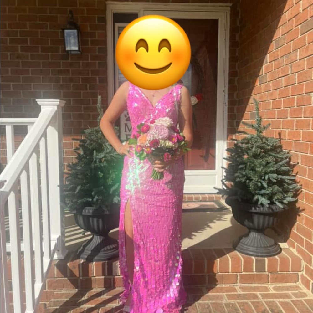 Sherri Hill Fuchsia Sequin Dress with Slit